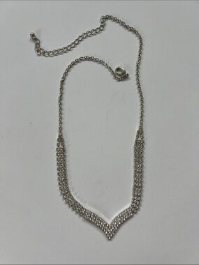 Silver Faux Crystal V-Point Necklace - Women’s Jewelry